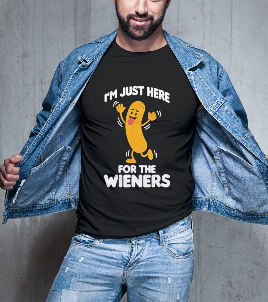 Dancing Hot Dog Sausage Food Party I'm Just Here For The Wieners T-Shirt