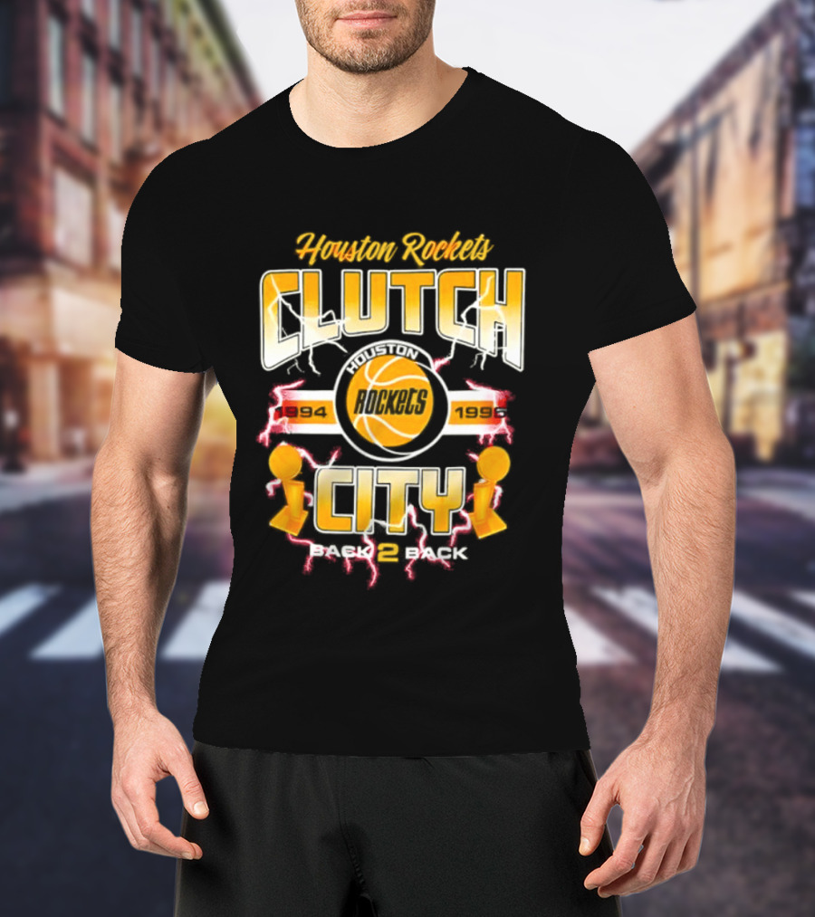 Houston Rockets Clutch City Back 2 Back 1994 1995 Basketball Trophy Champions T-Shirt