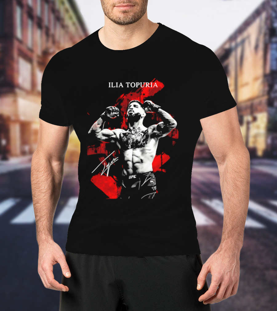 Ilia Topuria UFC Fighter Bold Red Abstract T-Shirt