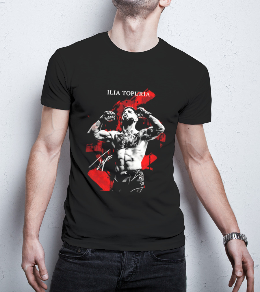 Ilia Topuria UFC Fighter Bold Red Abstract T-Shirt