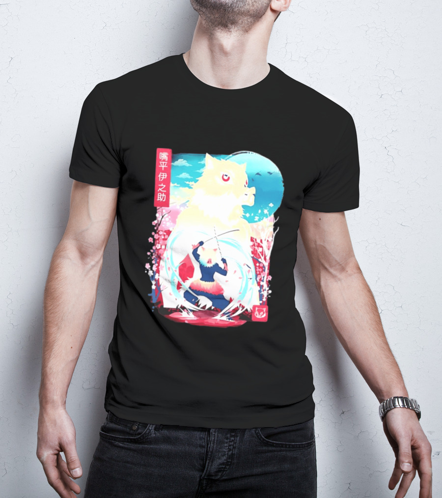 Inosuke Hashibira Boar Head Demon Slayer Anime Cherry Blossom Scene T-Shirt