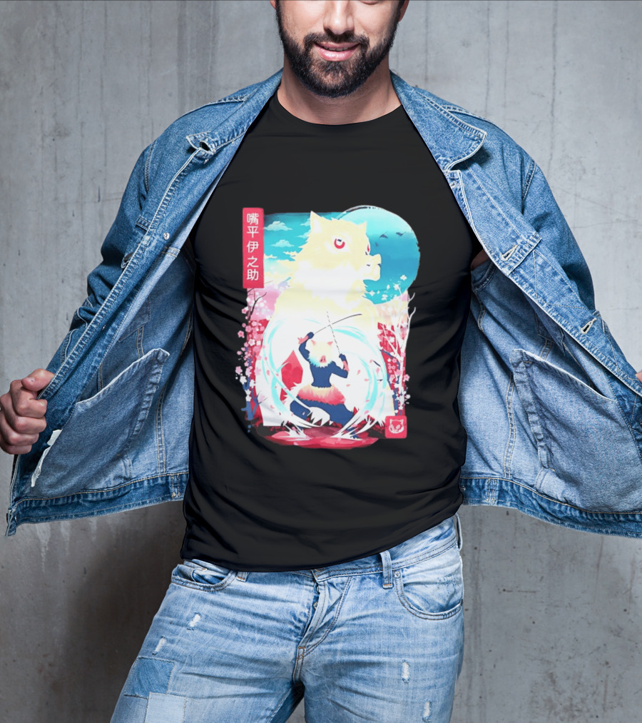 Inosuke Hashibira Boar Head Demon Slayer Anime Cherry Blossom Scene T-Shirt