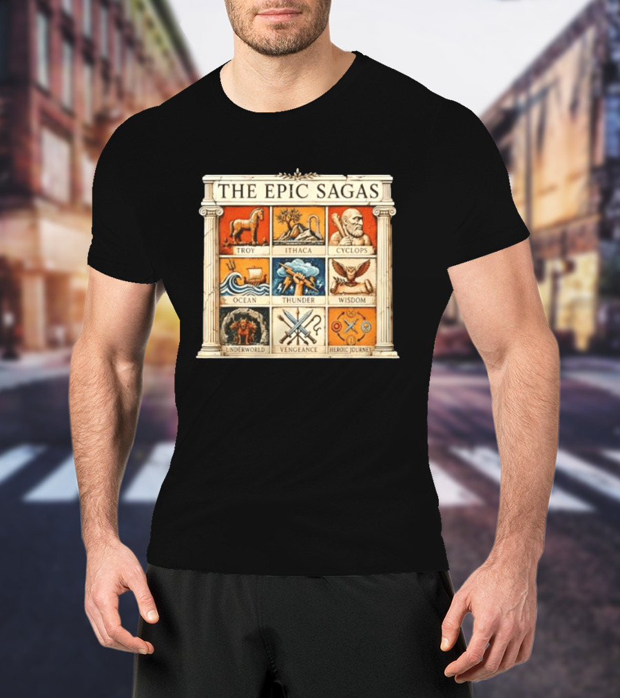 The Epic Sagas Odysseus Trojan War Ocean Thunder Underworld Cyclops Vengeance Heroic Journey T-Shirt