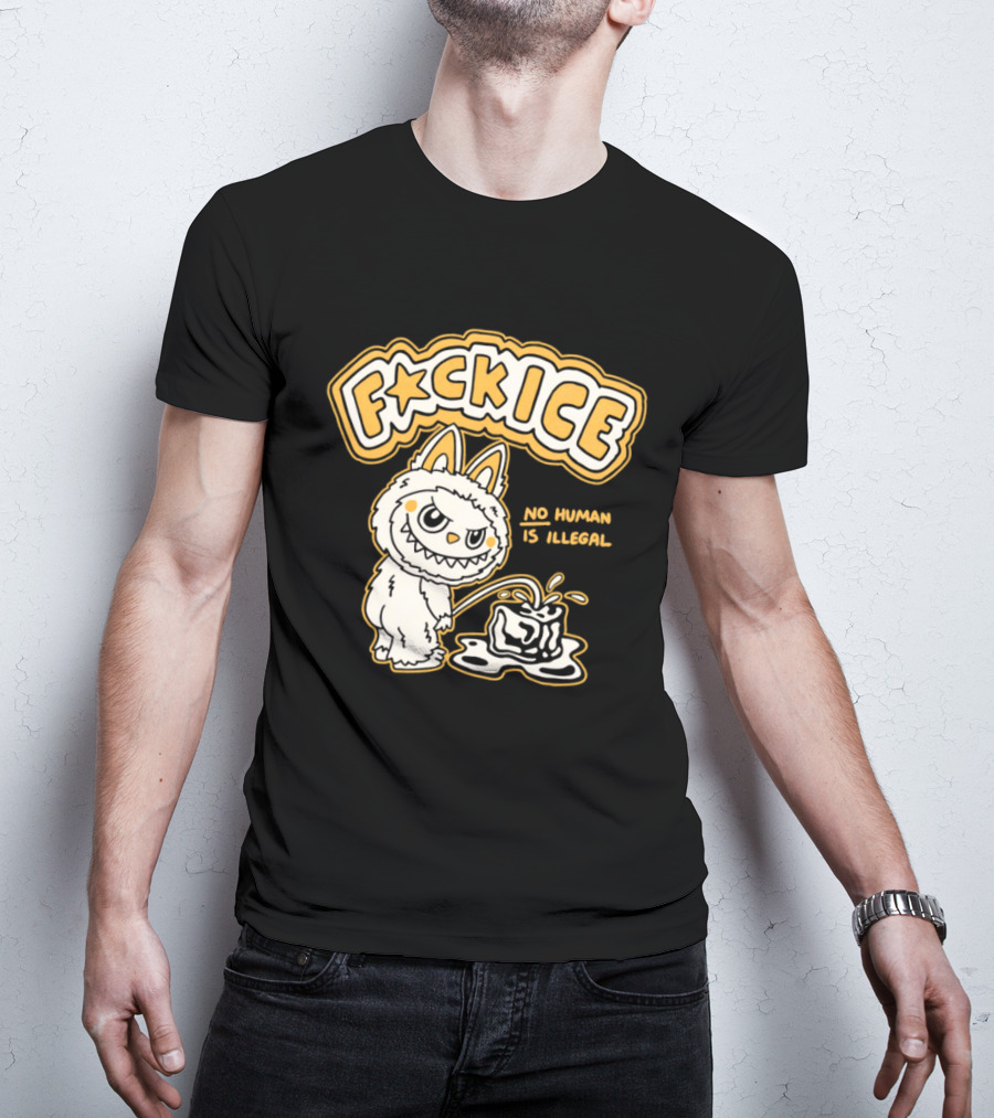 Fck Ice No Human Is Illegal Meme Labubu T-Shirt