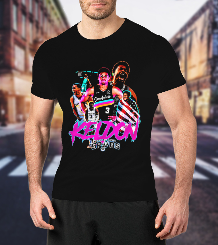 San Antonio Spurs Keldon Johnson Collage Vibrant Basketball Player T-Shirt