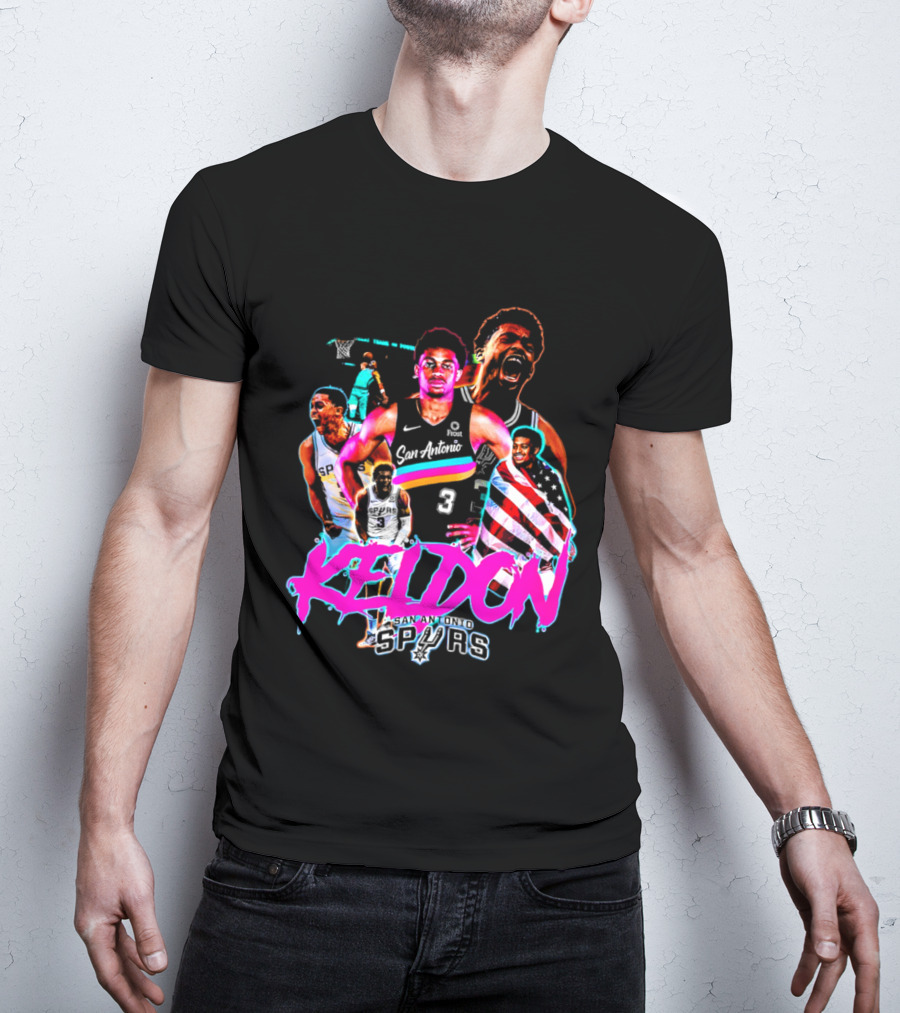San Antonio Spurs Keldon Johnson Collage Vibrant Basketball Player T-Shirt