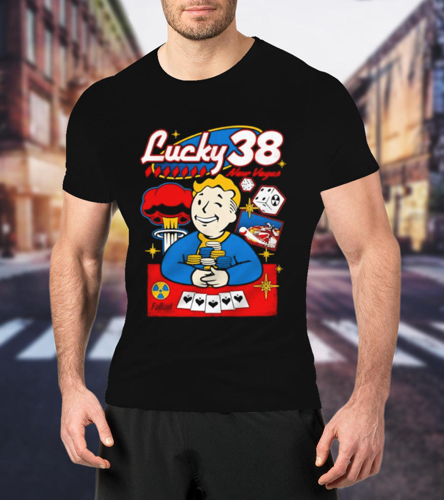 Lucky 38 New Vegas Vault Boy Poker Explosion T-Shirt