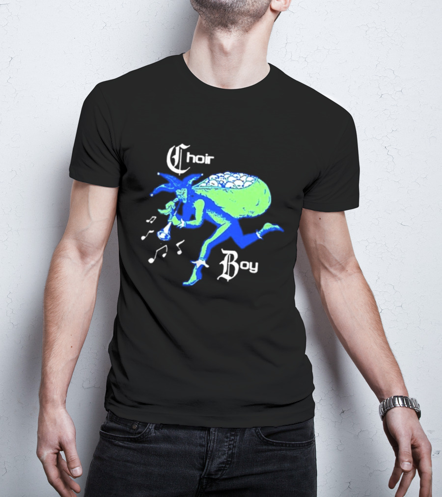 Choir Boy Running Jester With Bag Of Bones And Musical Notes T-Shirt