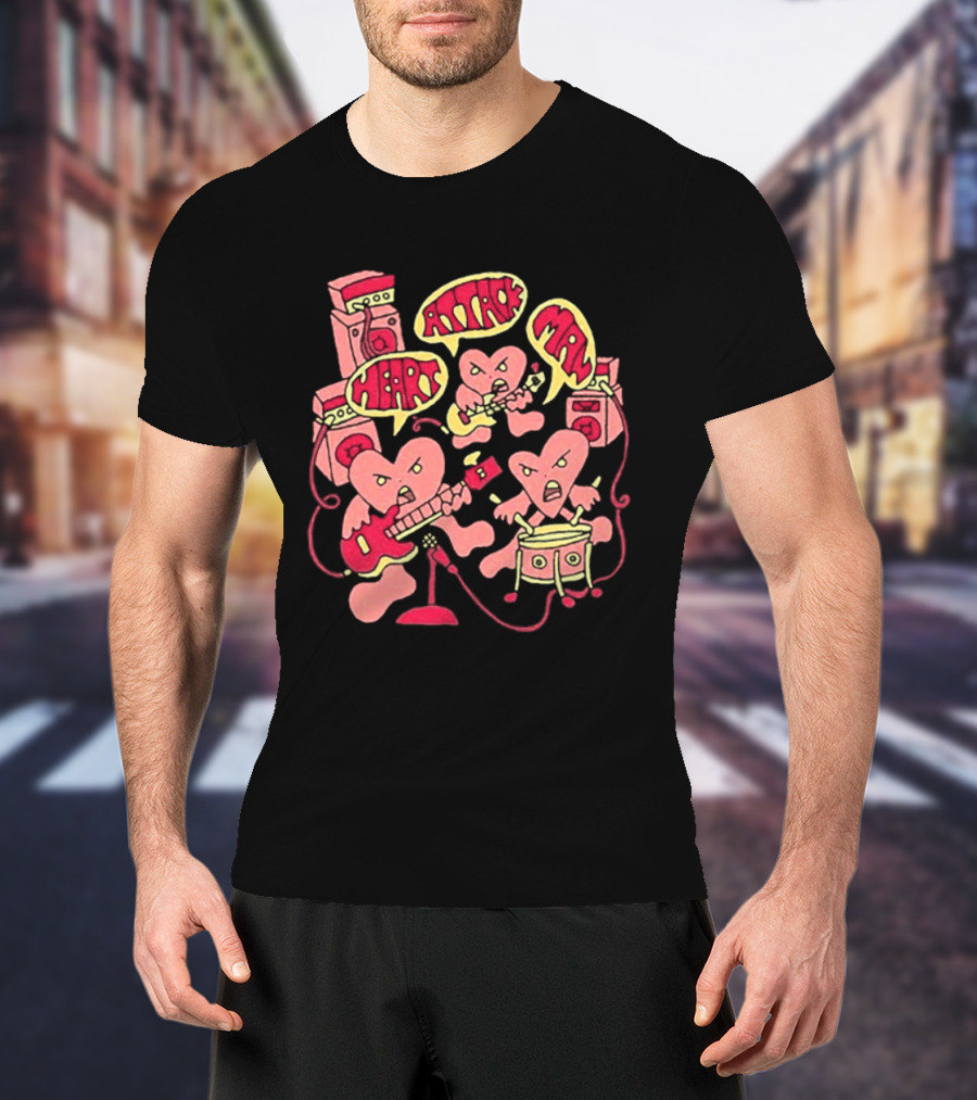 Heart Attack Man Band Of Hearts Playful Cartoon Musicians T-Shirt