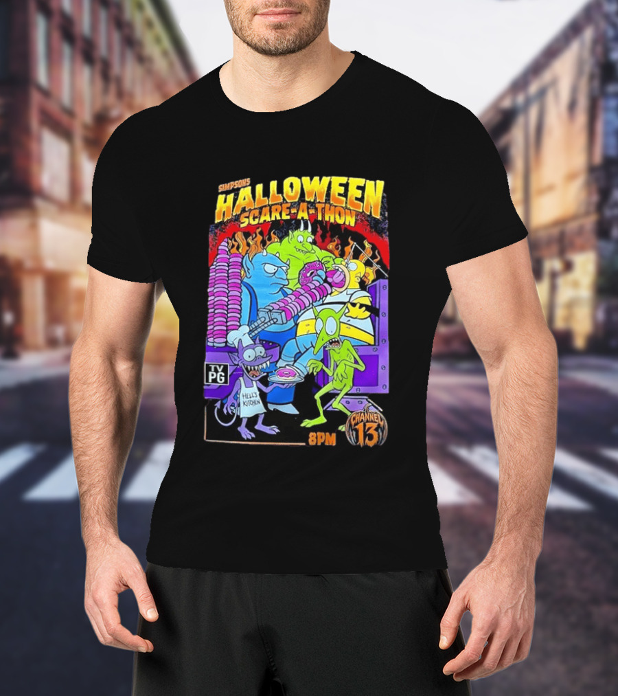 Simpsons Halloween Scare A Thon TV PG 8PM Channel 13 Hell's Kitchen Monsters And Aliens T-Shirt