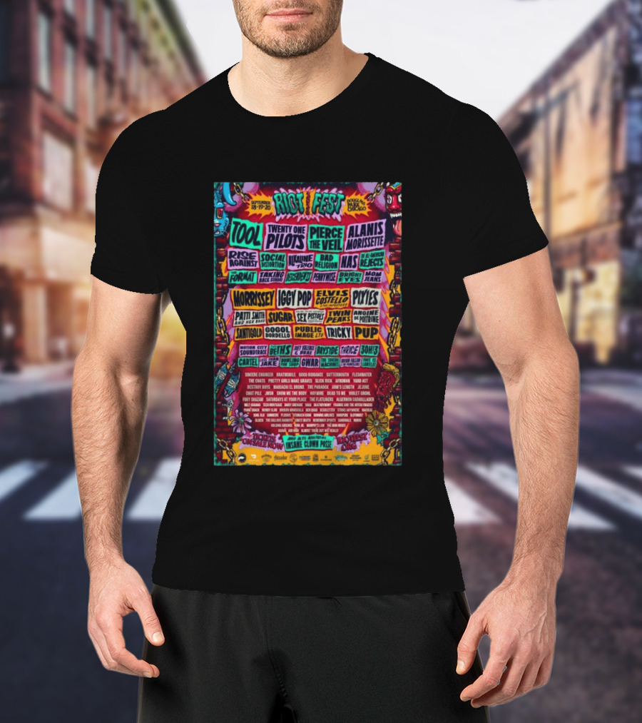 Riot Fest 2026 Lineup Featuring Tool Nine Inch Nails Iggy Pop Pixies Chicago T-Shirt