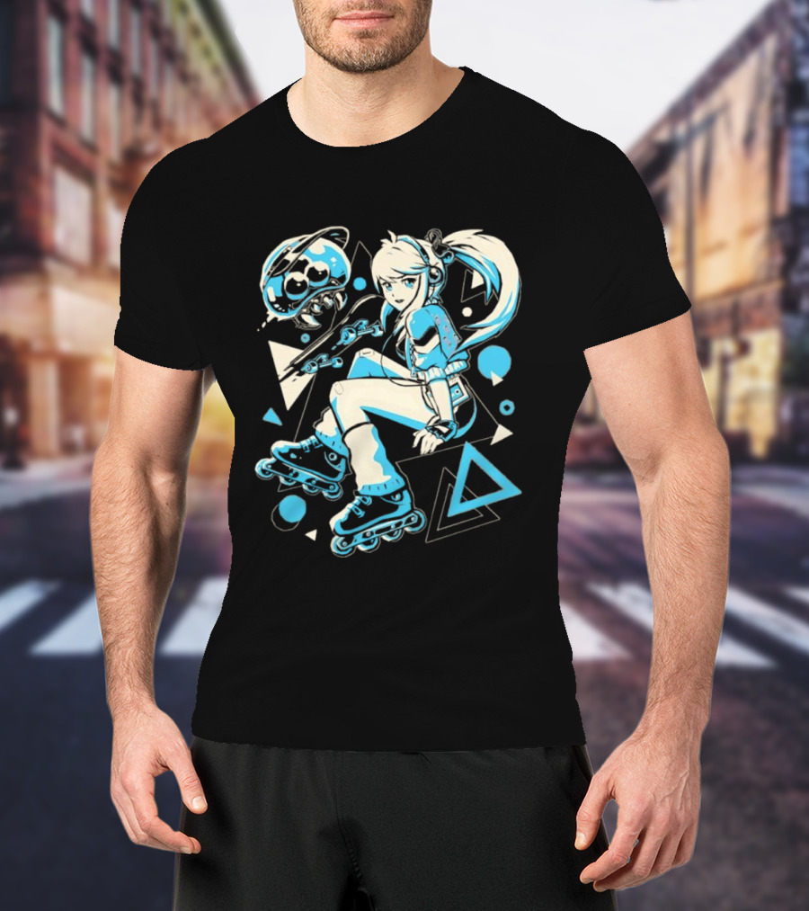 Samus Aran Metroid Rollerblades Skateboard Retro Gaming T-Shirt