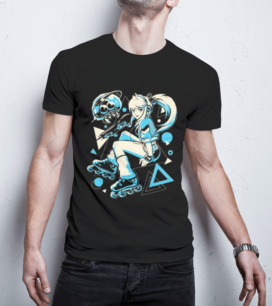 Samus Aran Metroid Rollerblades Skateboard Retro Gaming T-Shirt