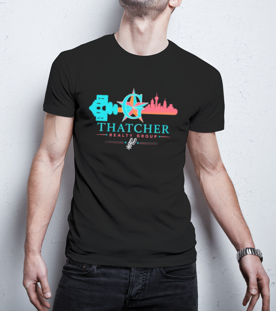 San Antonio Spurs Thatcher Realty Group City Skyline And Key T-Shirt