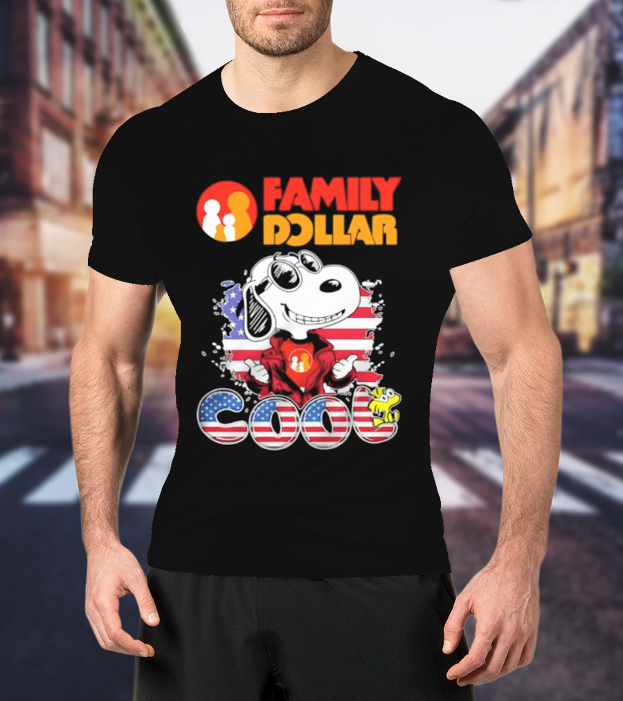 Family Dollar Snoopy I Love Cool Woodstock American Flag T-Shirt