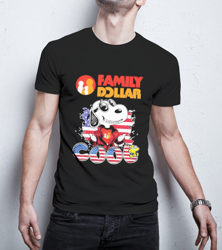 Family Dollar Snoopy I Love Cool Woodstock American Flag T-Shirt