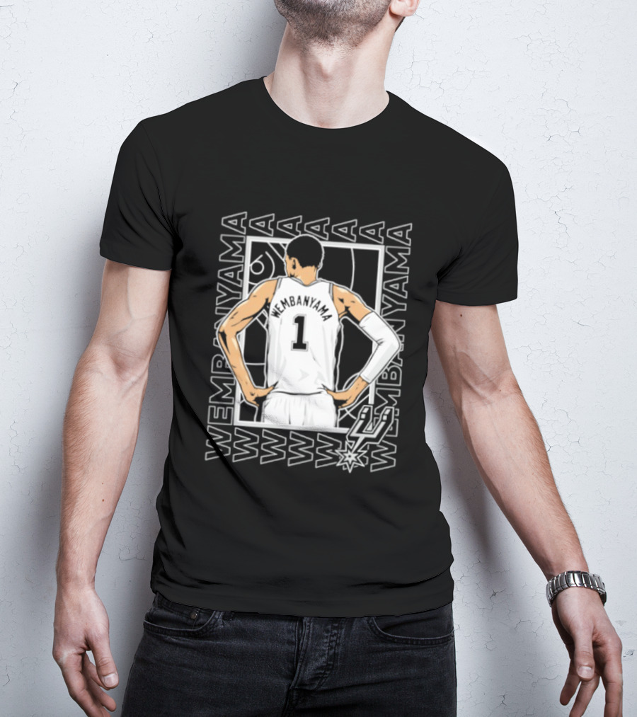 Wembanyama Spurs Number 1 Pose San Antonio Repeated Name T-Shirt