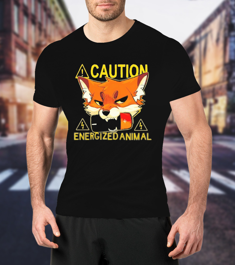 Caution Energized Animal Fox Battery Warning T-Shirt