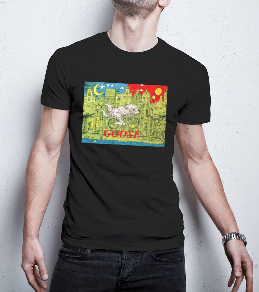 Goose Amsterdam Netherlands 2026 Melkweg Max 27 28 May Gig Bicycle Moon Sun Wolf Houses T-Shirt