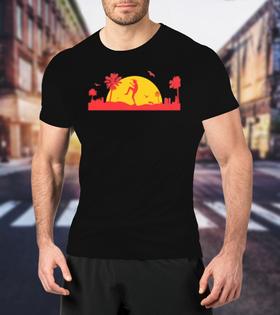Cobra Kai Crane Kick Sunset Scene With Palm Trees And Birds T-Shirt