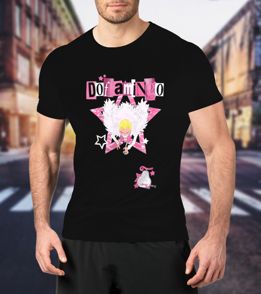 Doflamingo One Piece Pink Star Feathered Cape Anime T-Shirt