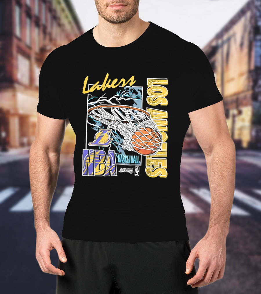 Lakers Los Angeles NBA Basketball Hoops Classic Team Yellow And Blue T-Shirt