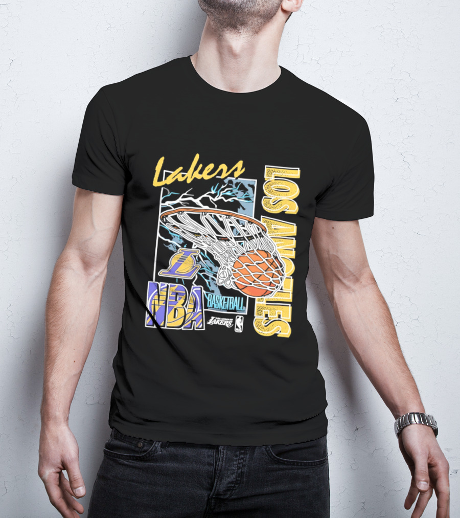 Lakers Los Angeles NBA Basketball Hoops Classic Team Yellow And Blue T-Shirt