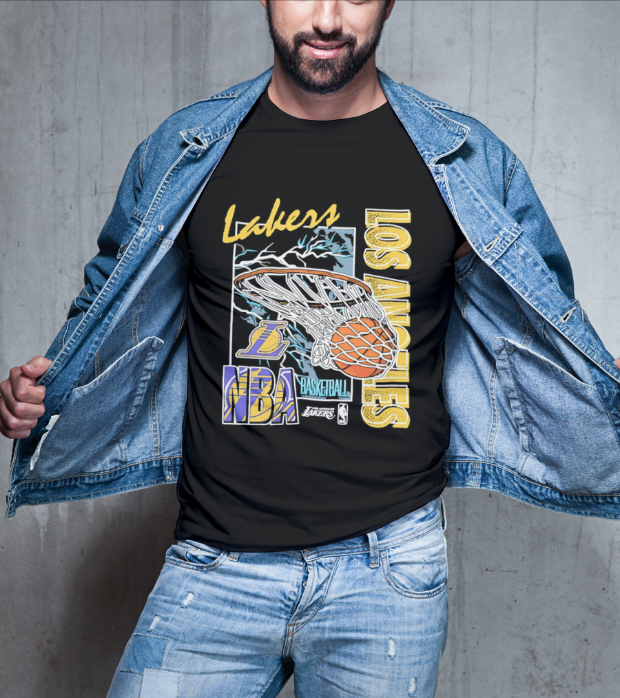 Lakers Los Angeles NBA Basketball Hoops Classic Team Yellow And Blue T-Shirt