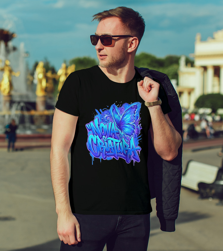 Nova Criatura Butterfly Electric Blue Street Art Aesthetic T-Shirt