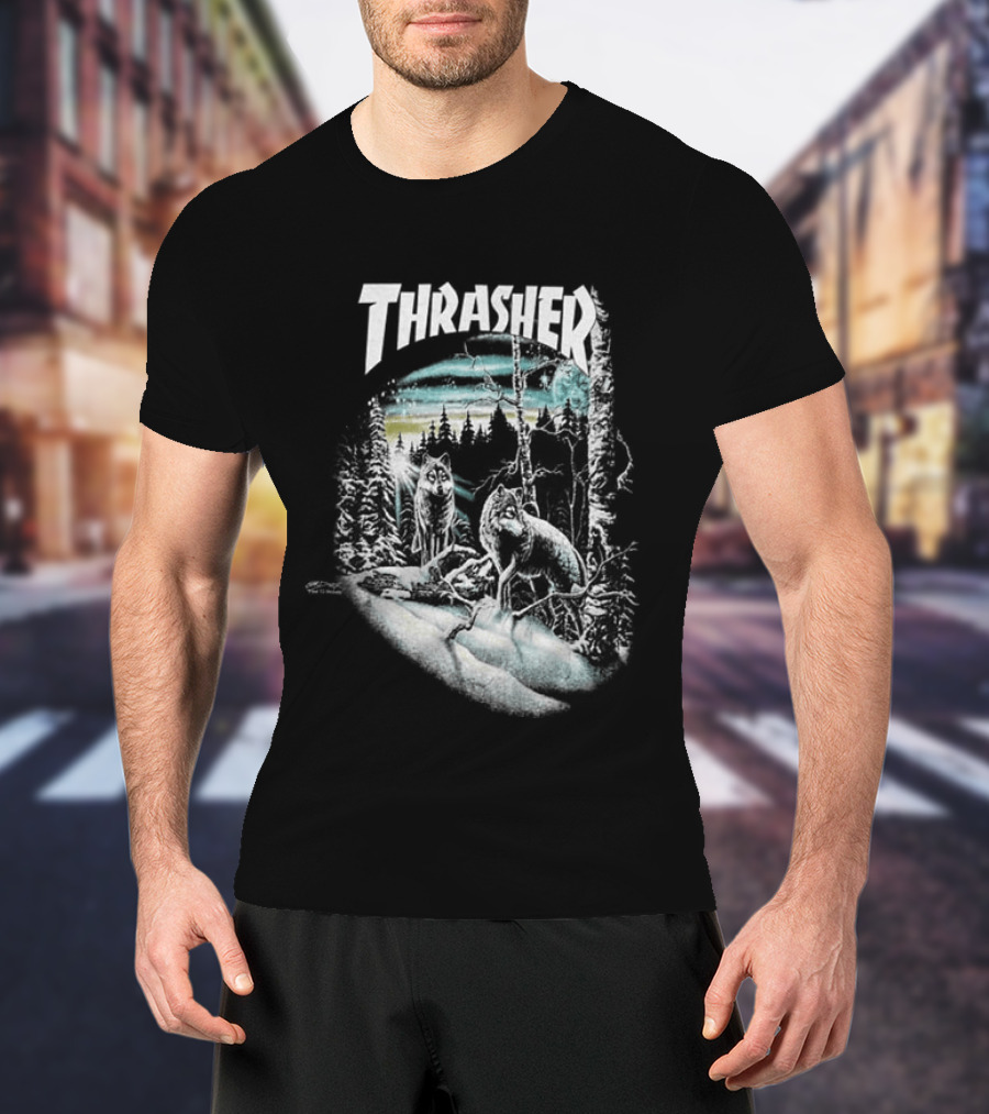 Thrasher 13 Wolves Forest Scene T-Shirt