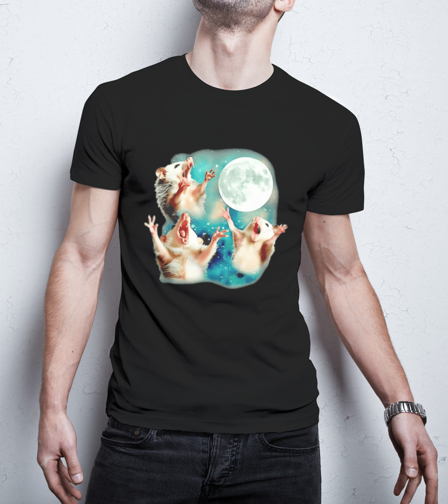 Opossum Howling At Moon With Stars In Space Scene T-Shirt