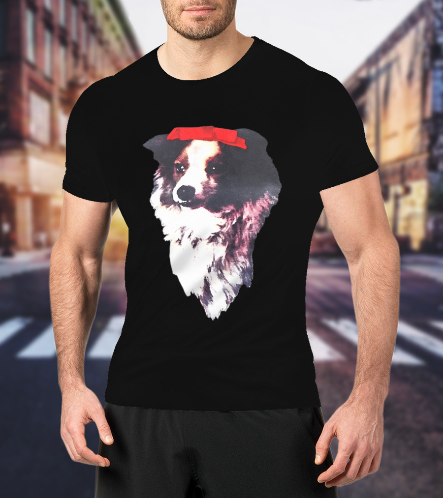 Sabrina Carpenter Collie Dog With Red Bow T-Shirt