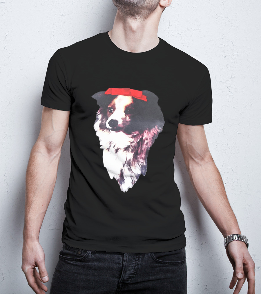 Sabrina Carpenter Collie Dog With Red Bow T-Shirt