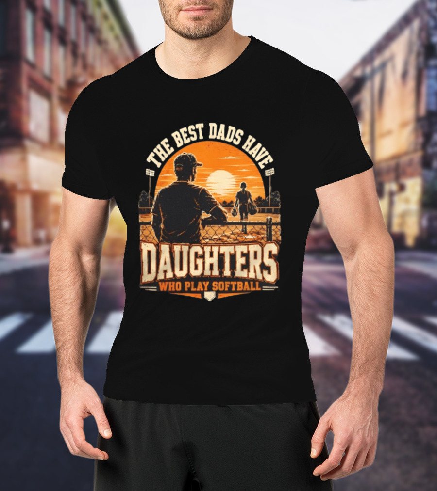 The Best Dads Have Daughters Who Play Softball Vintage Sunset Scene T-Shirt