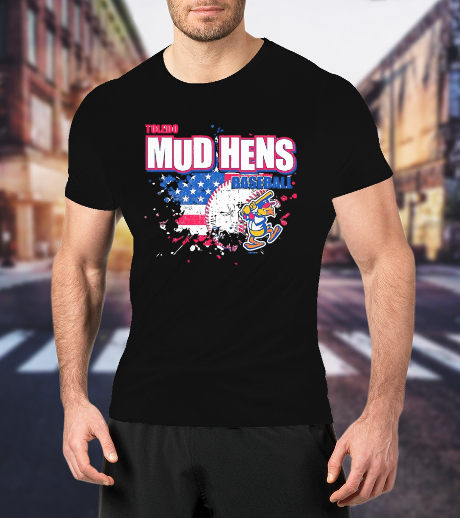 Toledo Mud Hens American Flag Splatter Baseball T-Shirt