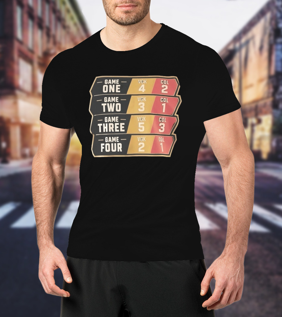 Vegas Golden Knights Vs Colorado Avalanche Game One To Four Scores VGK COL T-Shirt
