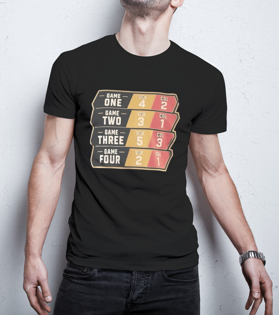 Vegas Golden Knights Vs Colorado Avalanche Game One To Four Scores VGK COL T-Shirt