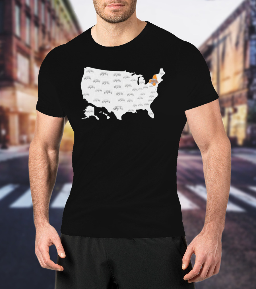 America Spurs New York Knicks US Map Basketball Team Representation T-Shirt