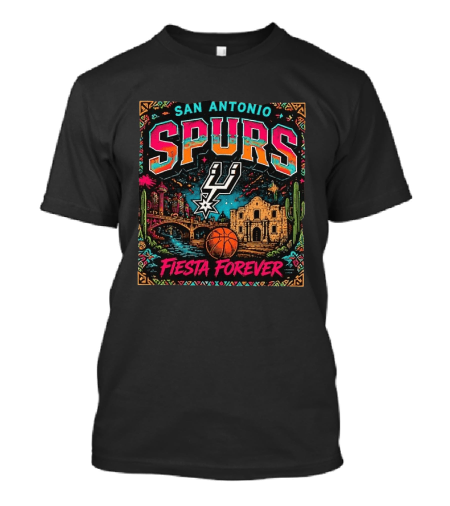 San Antonio Spurs Fiesta Forever Basketball Scenic Bridge And Mission T-Shirt