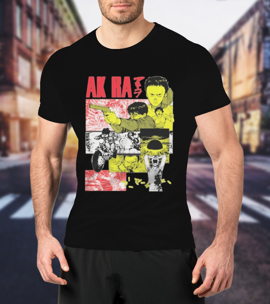 Akira Manga Panels Gun Motorcycle Explosion Red Yellow T-Shirt
