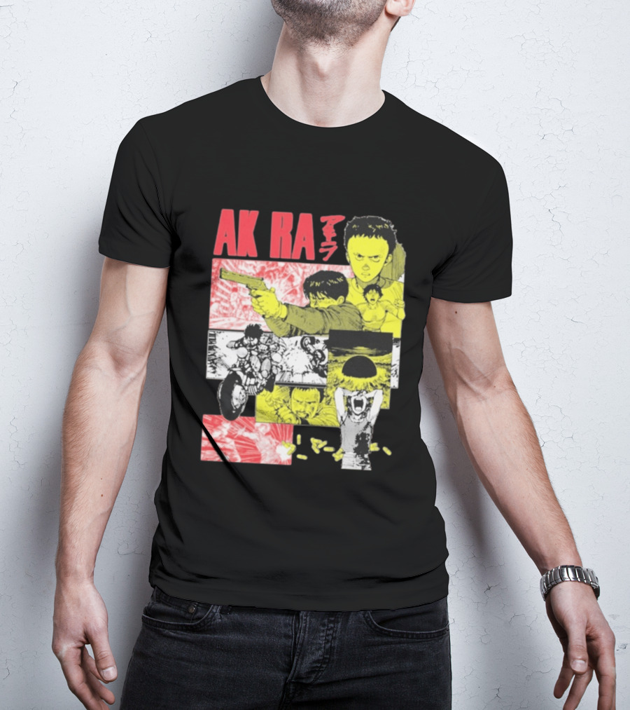 Akira Manga Panels Gun Motorcycle Explosion Red Yellow T-Shirt
