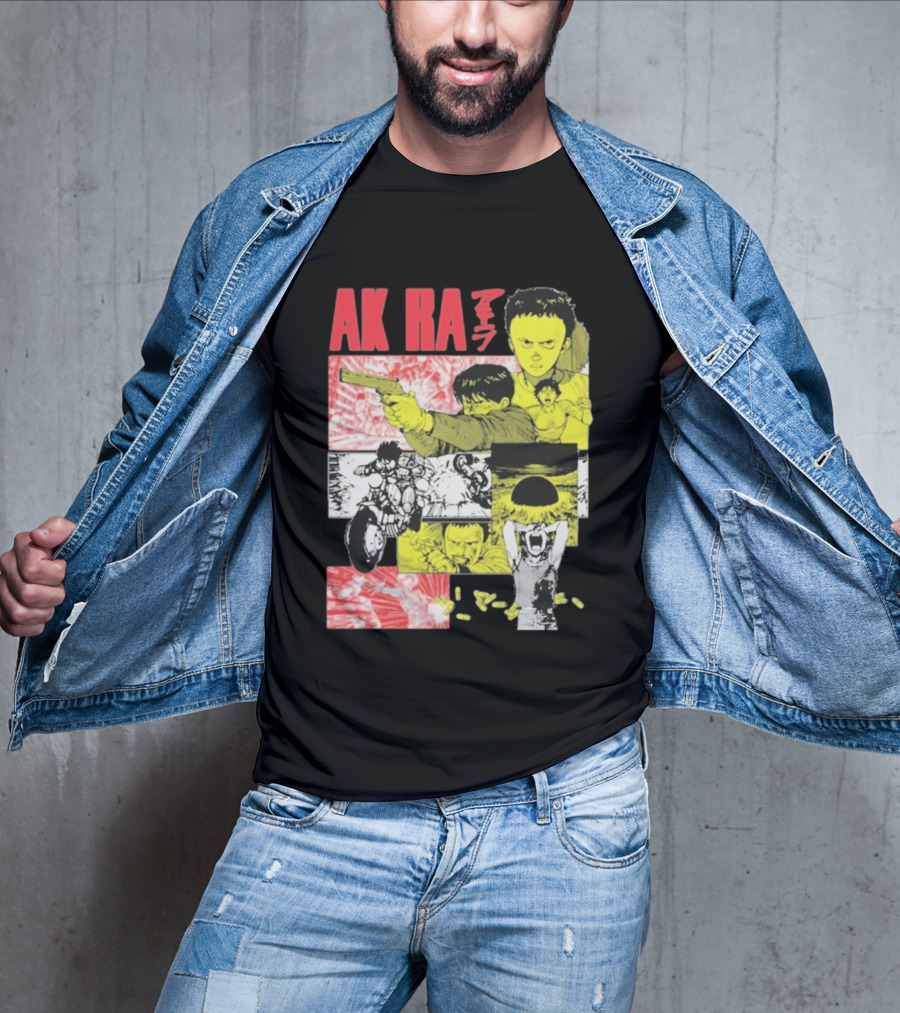 Akira Manga Panels Gun Motorcycle Explosion Red Yellow T-Shirt