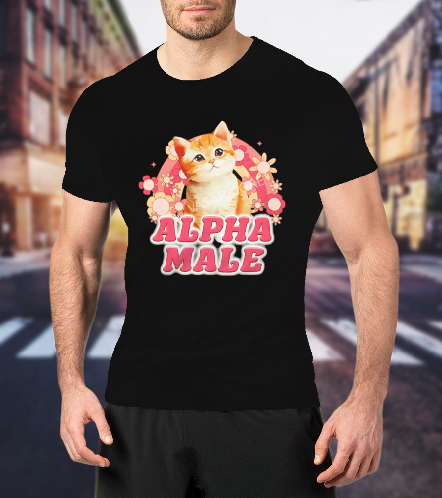 Alpha Male Kitten With Rainbow And Floral T-Shirt