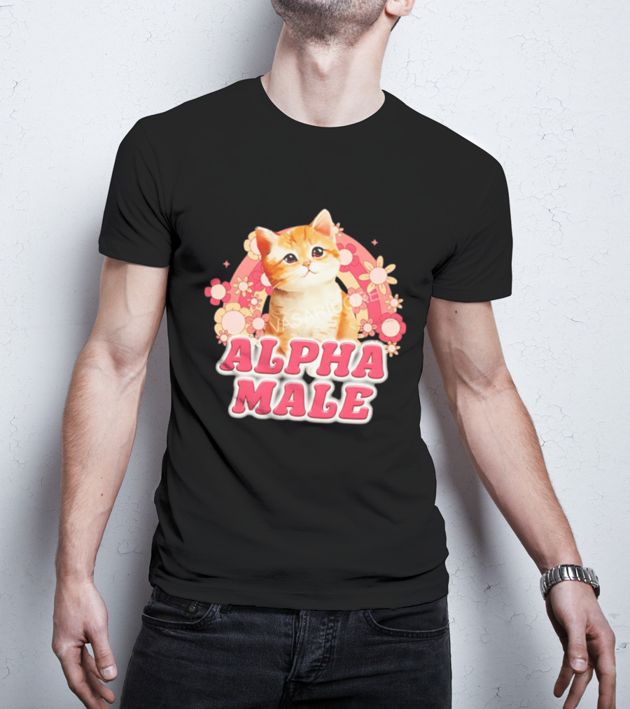 Alpha Male Kitten With Rainbow And Floral T-Shirt