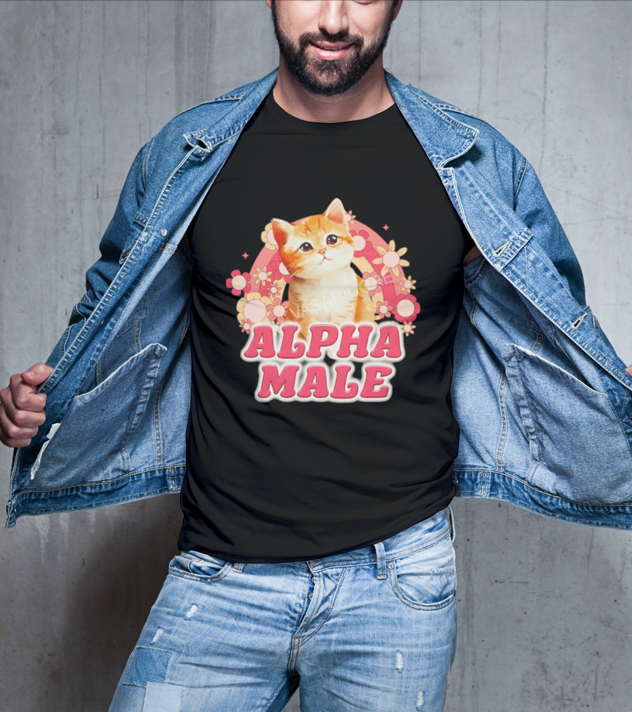 Alpha Male Kitten With Rainbow And Floral T-Shirt