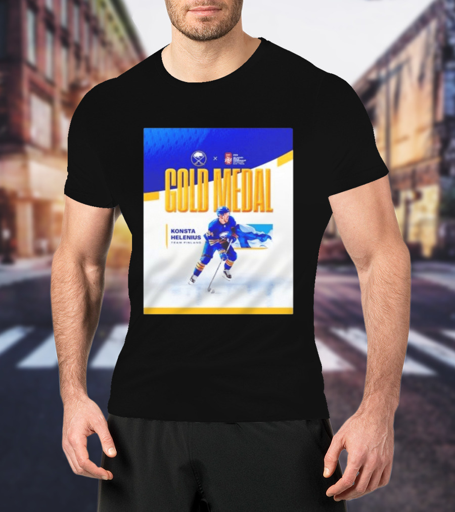 Konsta Helenius Team Finland 2023 Gold Medal Hockey T-Shirt