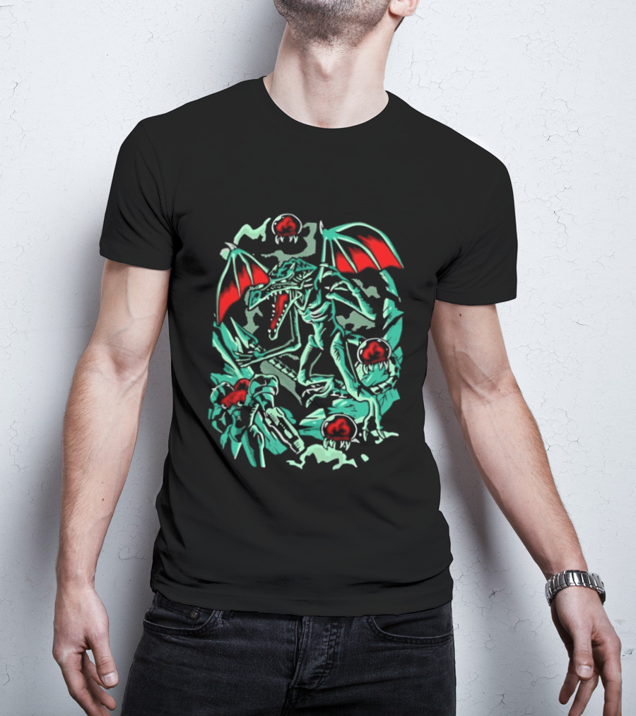 Metroid Ridley Battle With Metroids And Samus Aran T-Shirt