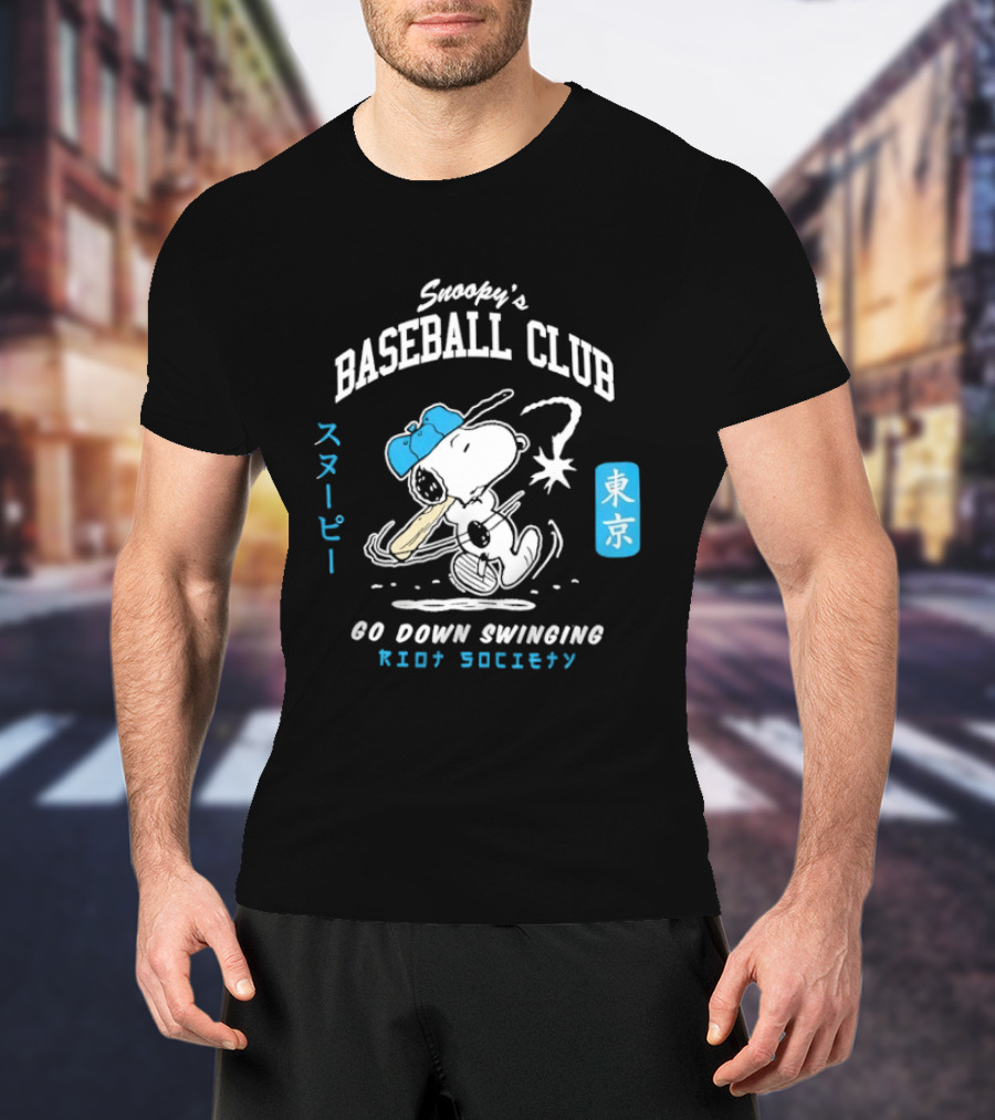 Snoopy Baseball Club Tokyo Go Down Swinging Riot Society T-Shirt