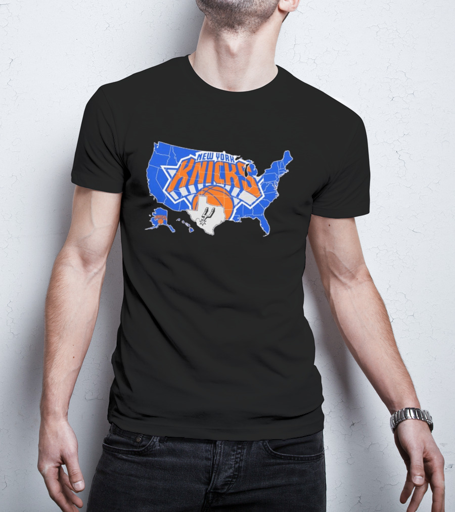 New York Knicks San Antonio Spurs USA Map T-Shirt
