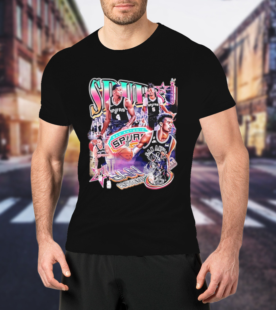Spurs San Antonio Texas Basketball Players Collage T-Shirt
